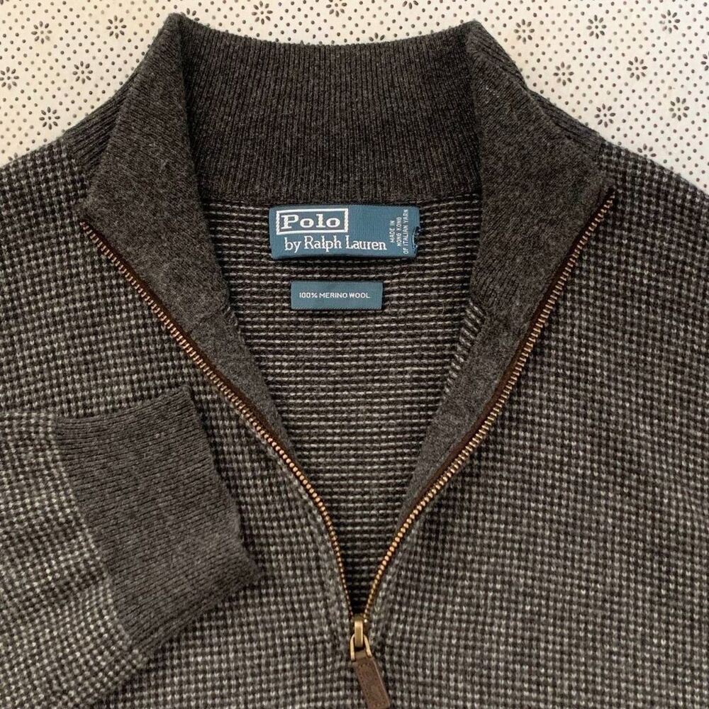Polo Ralph Lauren 100% Merino Wool Quarter Zip Sweater Houndstooth Italian Yarn
